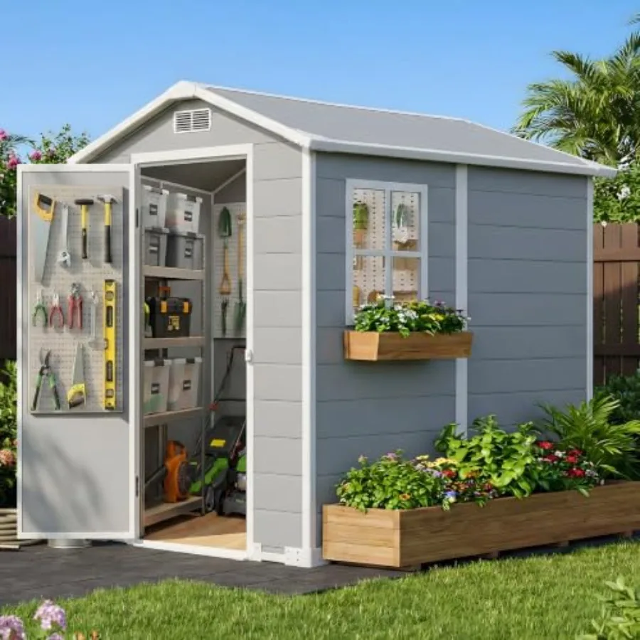 4x6 FT Outdoor Storage Shed with Floor, All-Weather Resin Shed