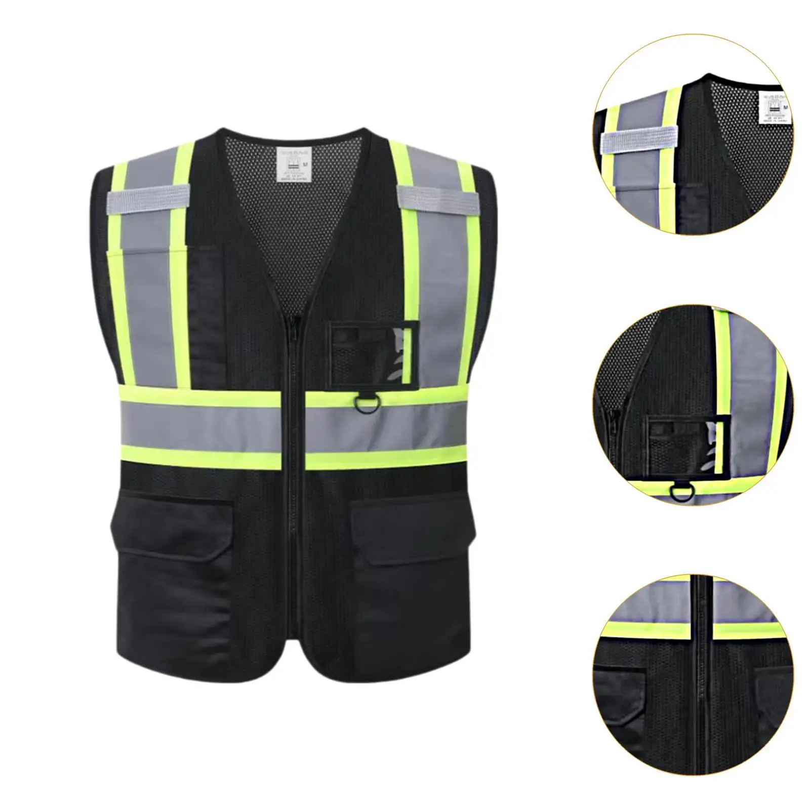 Reflective Safe Vest High Visibility Workwear with Zipper Work Clothing for Running Biking Dog Walking Traffic Construction