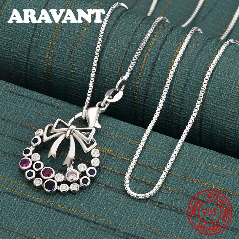 925 Sterling Silver Multi-Colored Zircon Bow Pendant Necklace - Unique Gift For Women, Versatile For Events And Jewelry