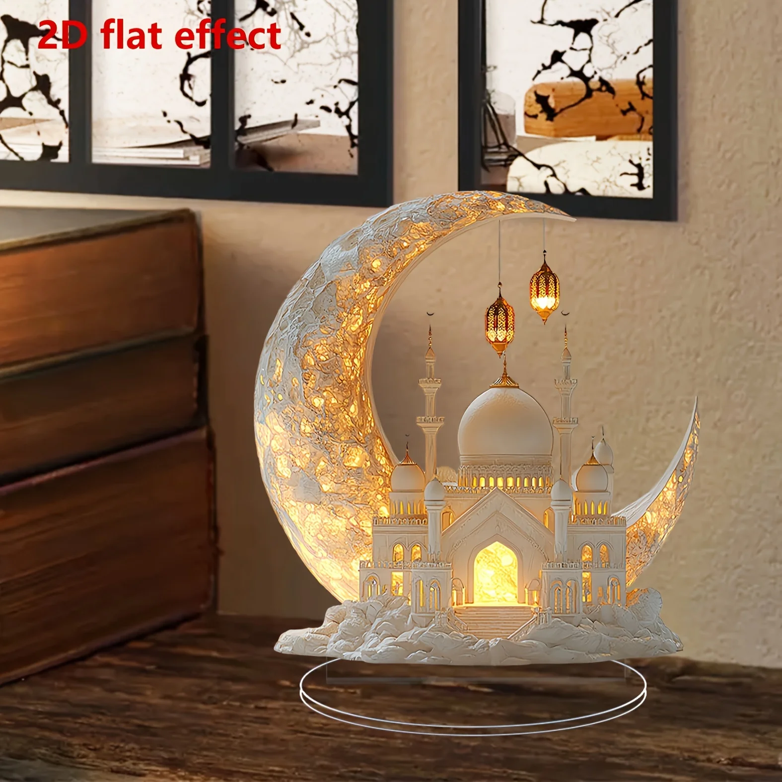 1 Piece Of Traditional Lalamadan Mosque Vinyl Tabletop 2D Flat Effect, Multifunctional Home Decoration, Suitable For Eid Al
