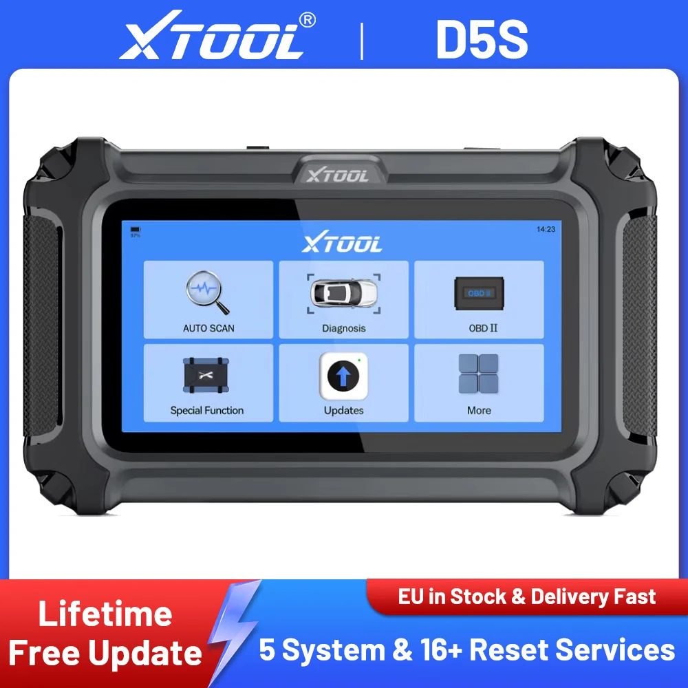 XTOOL D5S Scanner OBD2 automobile, outil de diagnostic 5 systèmes (boîte de vitesses, ABS, EPB, airbag, moteur) pour voitures FCA, avec CAN FD, scanner OBD OBDII, mises à jour gratuites à vie, 16+