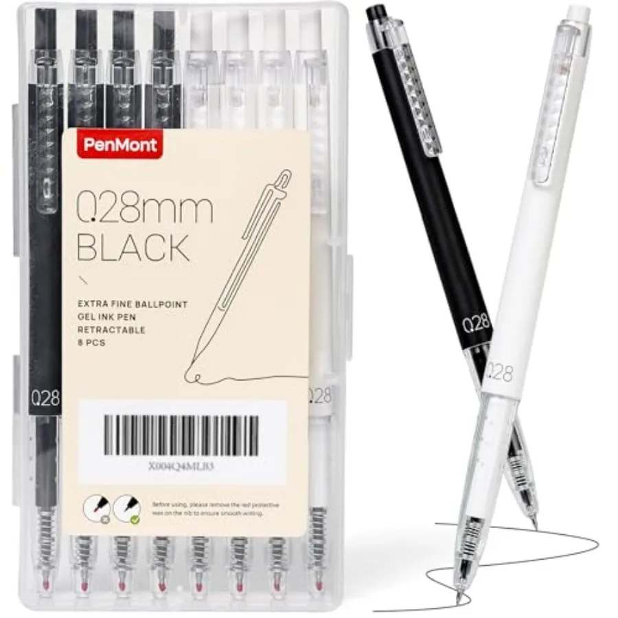 

Retractable Gel Roller Pens, Japanese Style, 0.28mm Ultra Fine Point, Quick Dry Black Gel Ink, Precise and smooth writing, 8-Co
