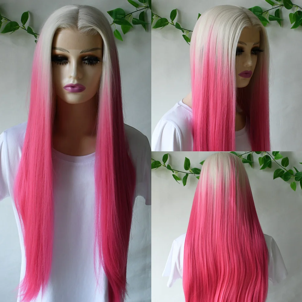 

Pink Wig 13x4 Lace Front Wig Ombre Pink Color High Density Lace Wigs For Women Lace Frontal Wig Straight Synthetic Wigs