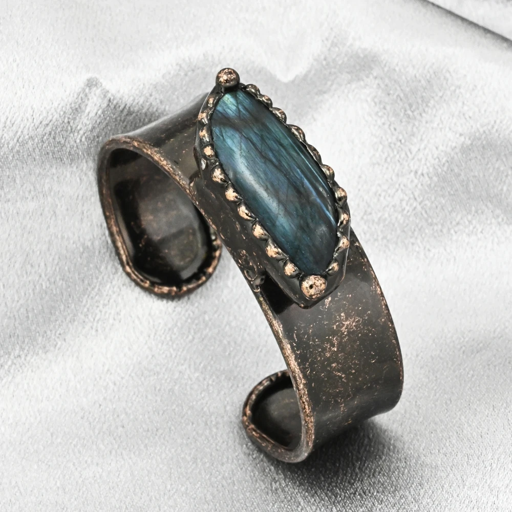 

5PCS Large Natural Flash Labradorite Moonstone Cuff Bracelet Open Bangles For Women Bohemia Jewelry MY231236