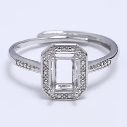 5Pcs Cushion 0.75ct Emerald Cut Engagement Mosan Ring Setting Blank with Decorative Claw For 5x7mm Rectangle Cabochon Stong