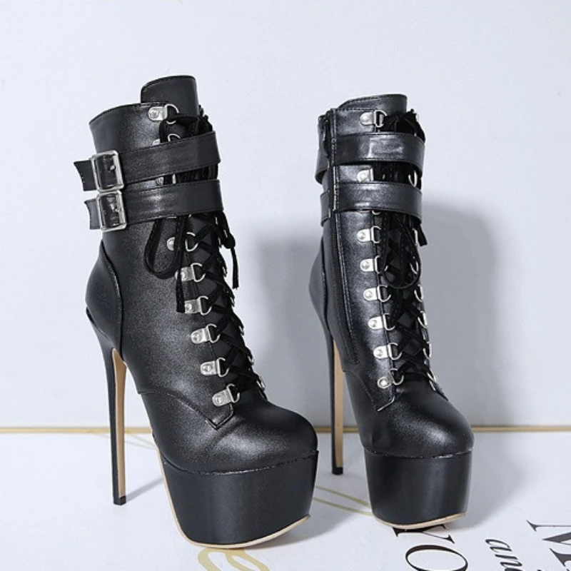 

Women's Shoes Pole Dance High Heels Summer Super High Womens Ankle Boots Zip Round Toe Platform Shoes Sexy Fashion Women Boots