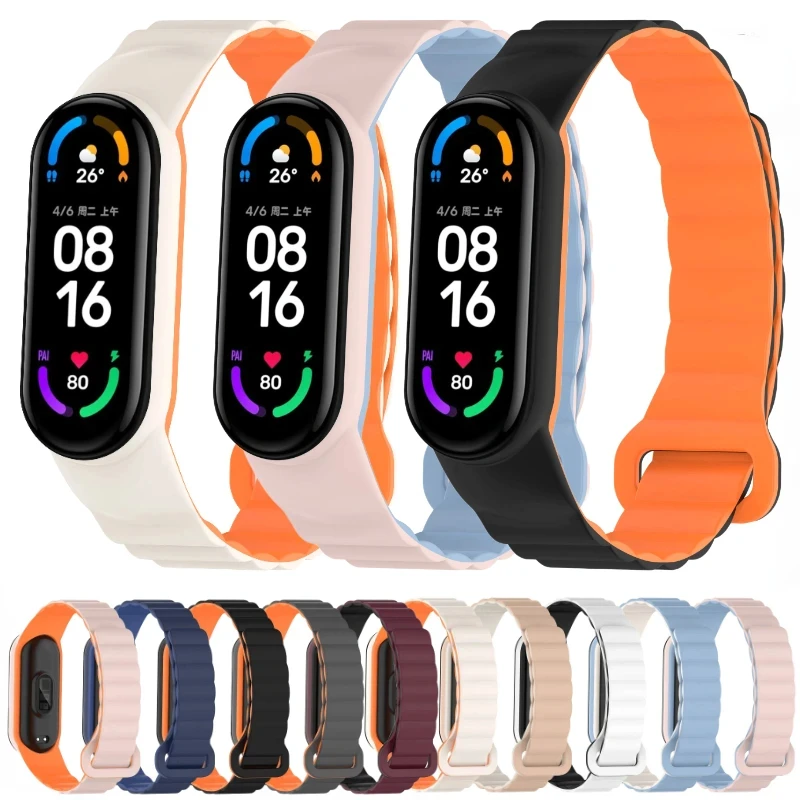 Silicone Magnetic Strap For Xiaomi Mi Band 8 7 6 5 4 Sports Bicolor Loop Bracelet Band For Mi Band 6 5 Blet For Mi band 5 Correa