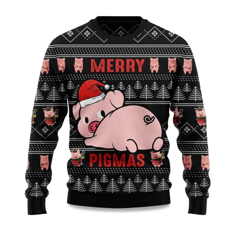 Festival Funny Ballet Pig Print Ugly Christmas Sweater For Men Women Round Neck Loose Sweatshirt Humour Farm Animal Sweater 2025