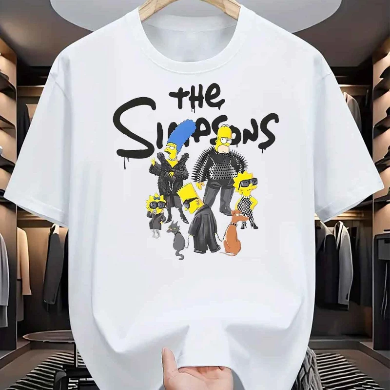 

Летние футболки с короткими рукавами SIMPSONS для мужчин и женщин с мультяшным принтом «THE SIMPSONS» с текстовым узором и круглым вырезом