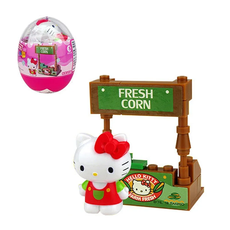 Anime Sanrio Hello Kitty Gacha Building Block Toys, Happy Farm Fun Twist Egg, regalo de cumpleaños y Navidad para niños