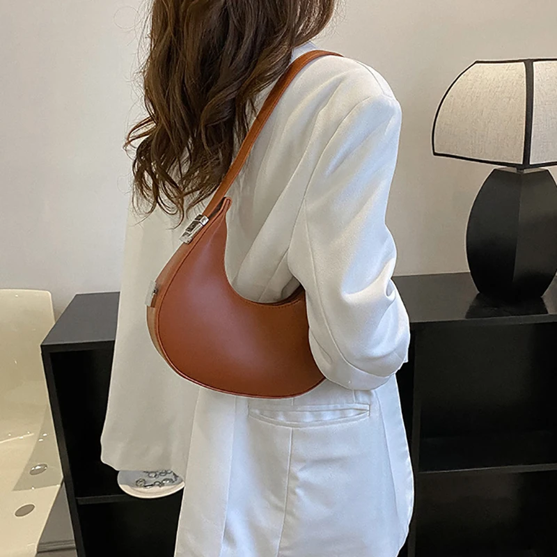 Fashion Luxury Design PU Leather Hobo Shoulder Bag Women Small Clutch Handbag Purse Female Underarm Bag Travel Totes