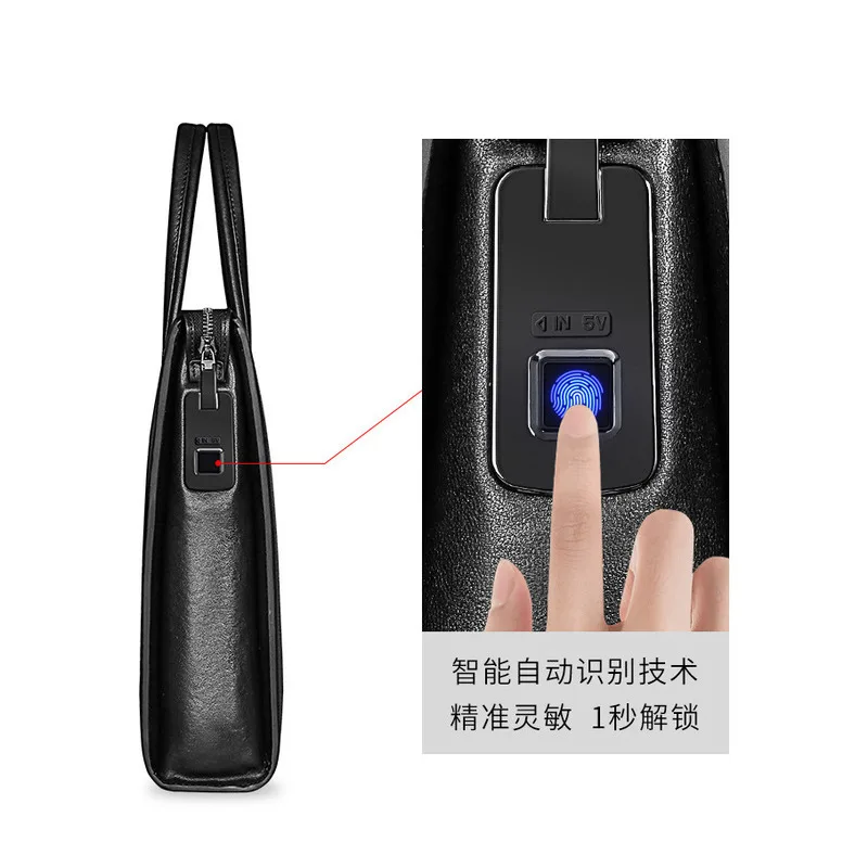 Nuova borsa per laptop a tracolla autentica Borsa con chiusura per impronte digitali in pelle Borsa per computer di grande capacità Valigetta pratica da uomo d'affari
