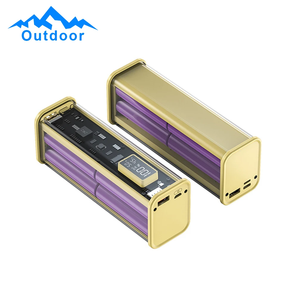 8 Sections 18650 Mobile Power Case PD22.5W Mech Transparent Shell DIY Charging Treasure Shell Yellow Gray Blue Battery Box 5-12V