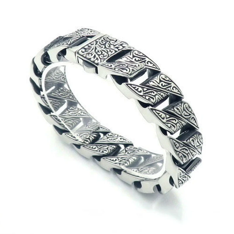 Kalen Vintage Geschnitztes Gliederarmband für Herren Punk Edelstahl Retro Blumenmuster Gravierte Dicke Kette Schmuck Gothic Jubiläumsgeschenk – Detail 8