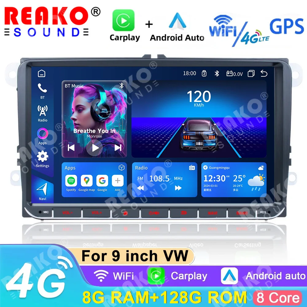 

REAKOSOUND 6+128G Car Radio For VW Volkswagen Golf Polo Skoda Rapid Octavia Tiguan Passat b7 Jetta Auto Carplay GPS 2Din Stereo