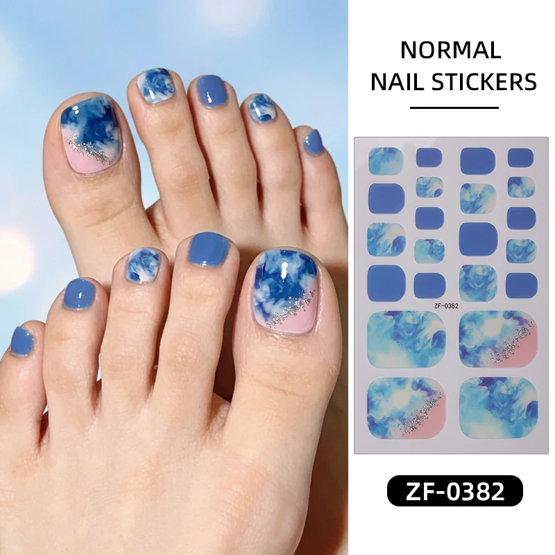 22Tips Gradient Marble Toe Nail Stickers Adhesive Starry Sky Design Baking Free Full Cover Toe Nail Strips DIY Foot Decoration