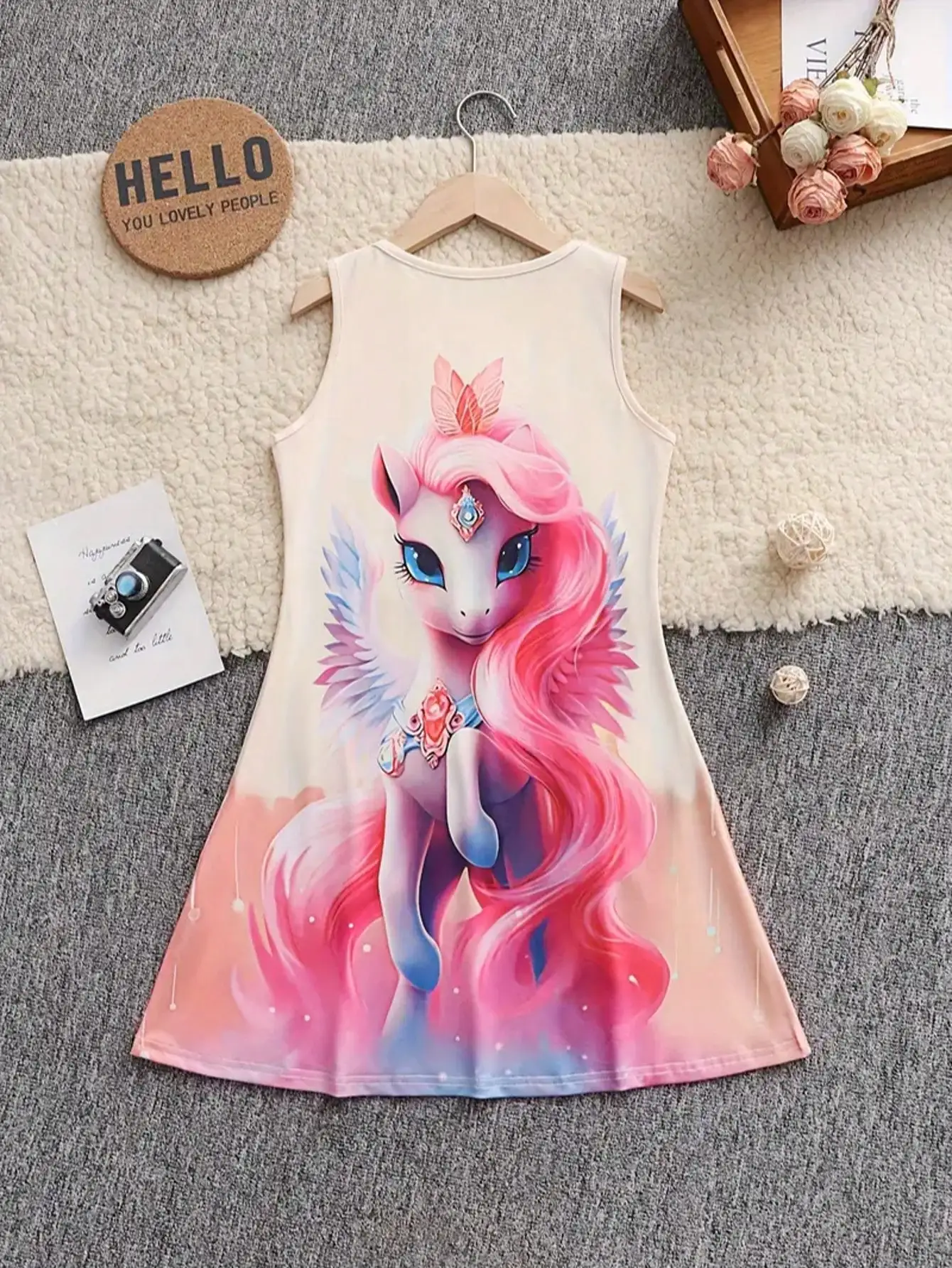 Girls' dreamy 3D starry unicorn sleeveless dress - casual wear for summer, suitable for daily travel