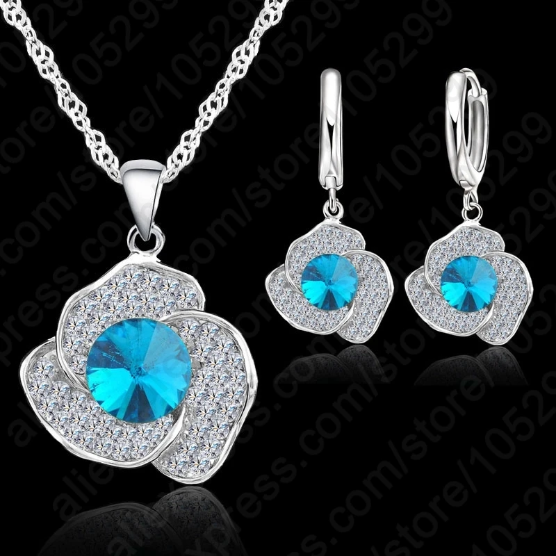 

Clear Cubic Zircon Pendant 925 Sterling Silver Necklace/Earring Jewelry Set Women Wedding Jewelry