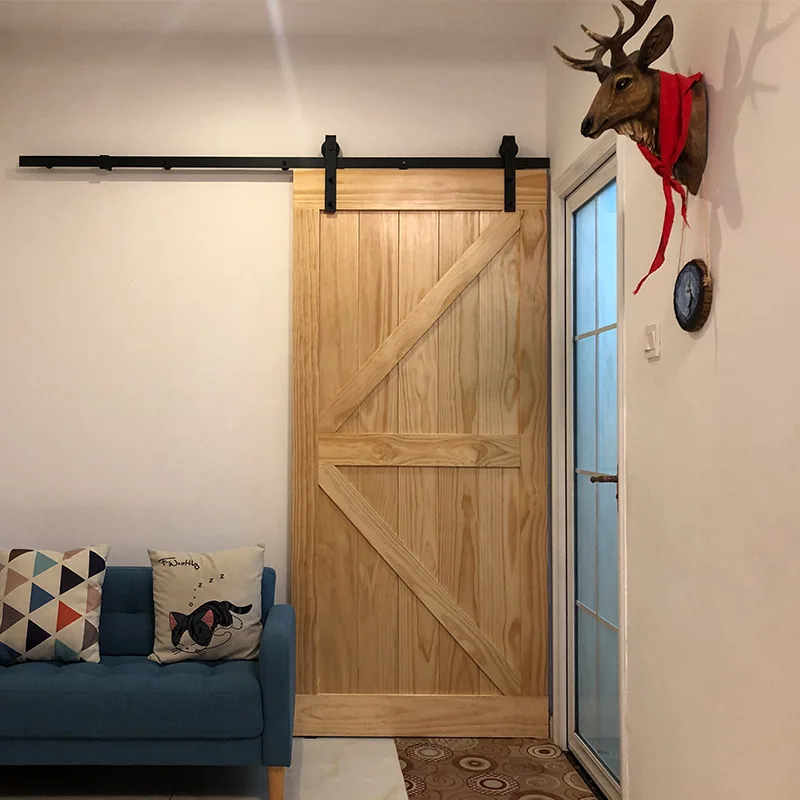 Nordic simple solid wood barn door modern bathroom sliding  kitchen sliding Internet celebrity with hanging rail