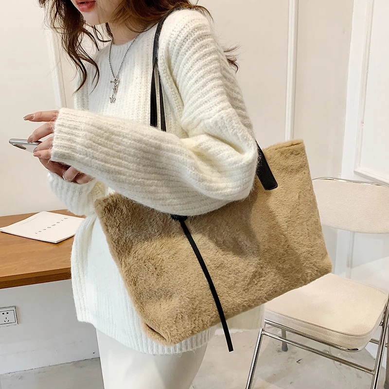 

Velvet-Material Shoulder Strap Workmanship Fine Zipper Open And Close Commuter Travel Shopping Party Shoulder Bag