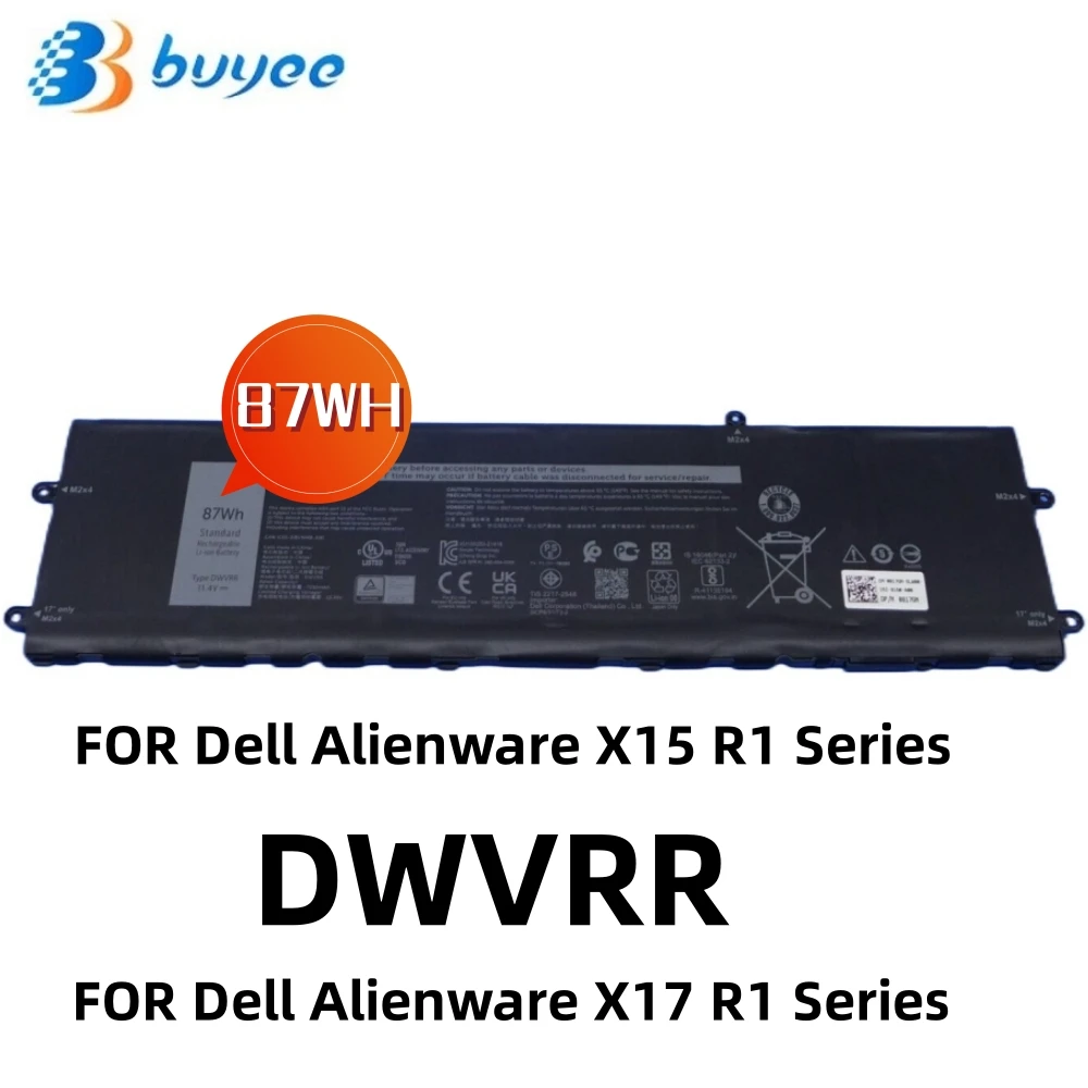 

87WH DWVRR Laptop Battery For Dell Alienware X15 X17 R1 R2 Inspiron 16 7620 2-IN-1 Series Notebook 0817GN 11.4V 7250mAh 6 Cell