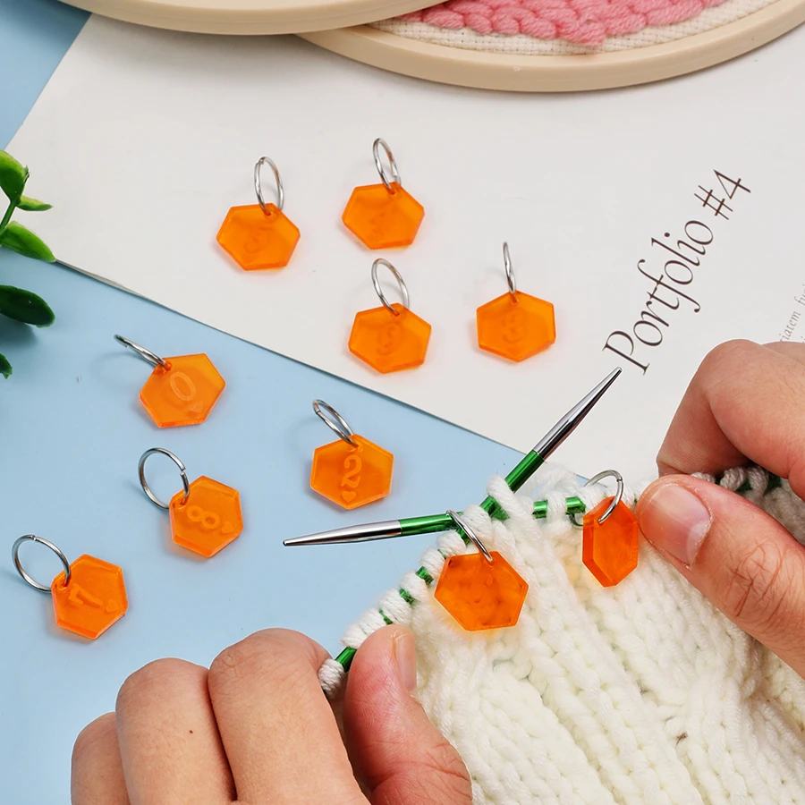 6/10Pcs Knitting Tools Stitch Markers Acrylic Digital Marker Buckle Sweater Counter Mark Knit Sewing Accessories With Box