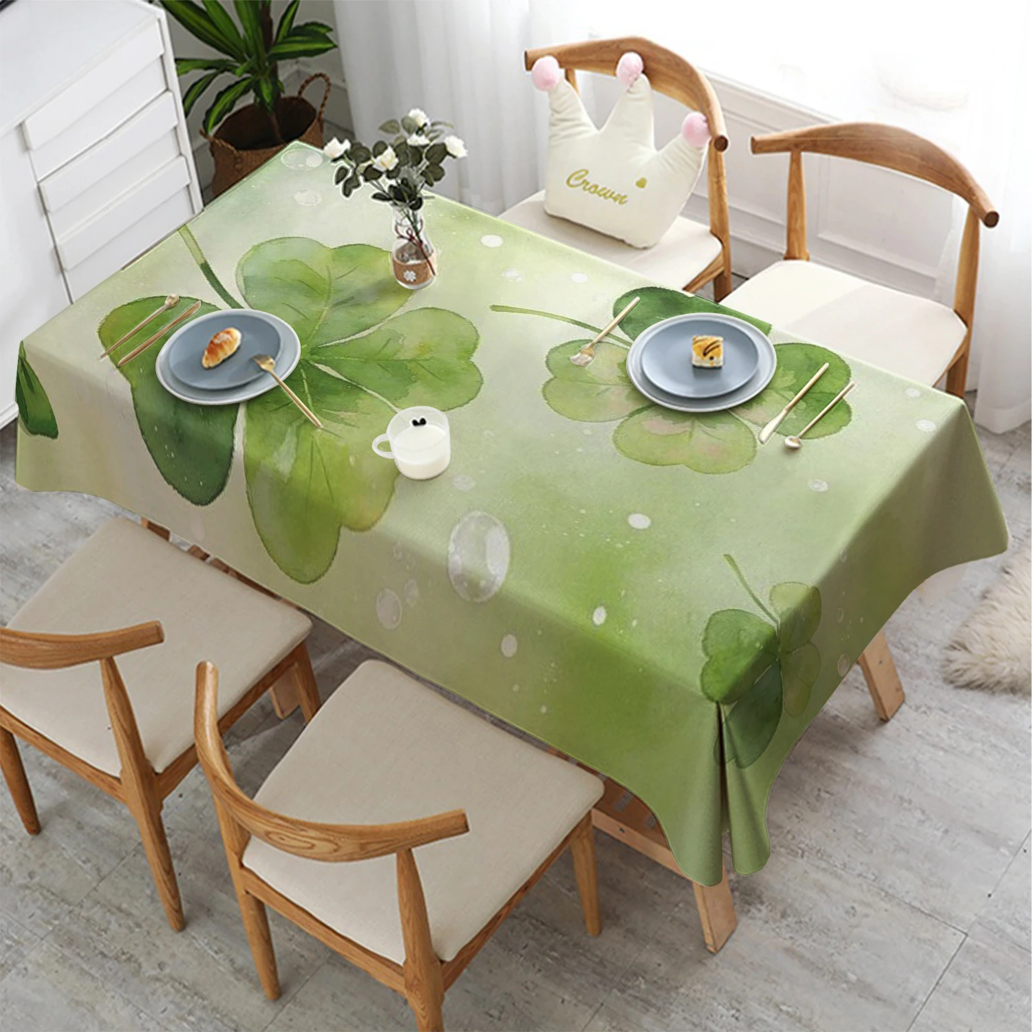 

Акварельная скатерть с клевером, ресторанная кухонная скатерть, гостиная, украшение дома, прямоугольное украшение для вечеринки