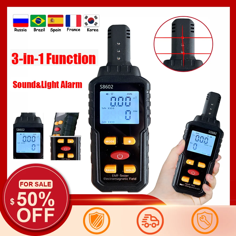 S8602 3-in-1 Digital Radiation Detector Electric EMF meter Home Office Radiation dosimeter Sound Light Alarm LCD Display