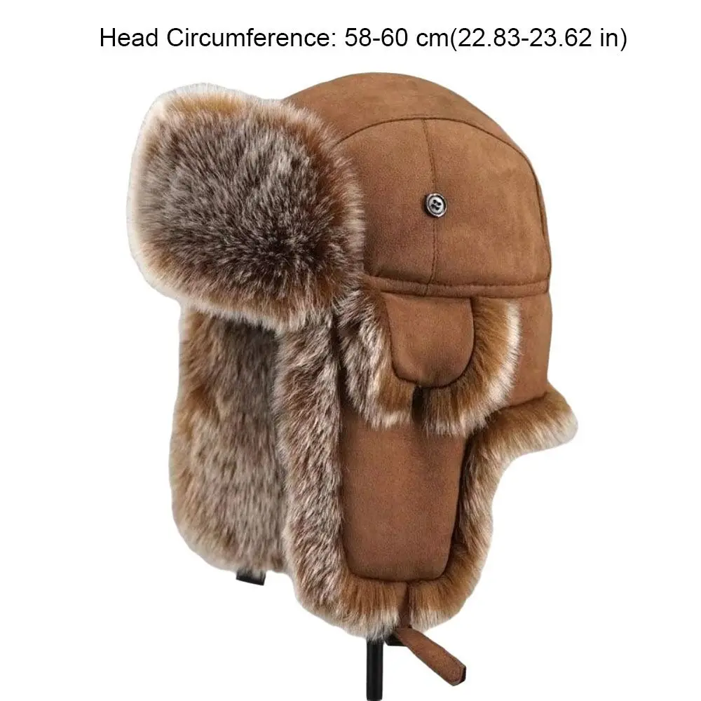 Atmungsaktiver Wildlederstoff, Herren-Lei-Feng-Mütze, dicke Kunstfell-Ohrschutzmütze, warme, mit Fleece gefütterte, kältebeständige Mütze zum Skifahren. – Detail 1