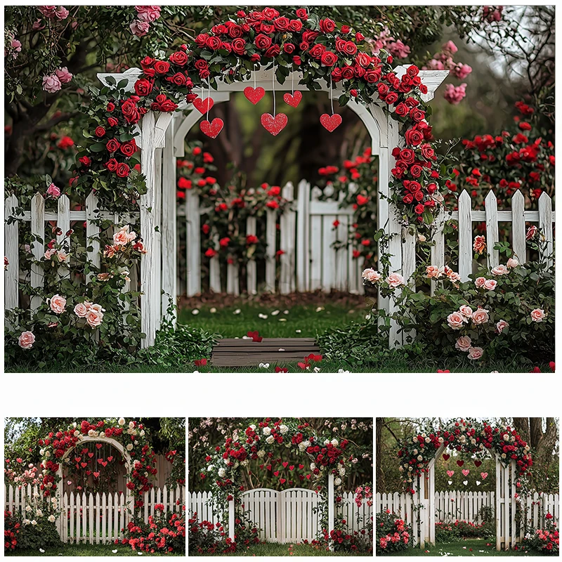 LS Valentine's Day Photography Background Outdoor Garden Rose Flower Decor Romantic Confession  Wedding Photo Backdrop Studio