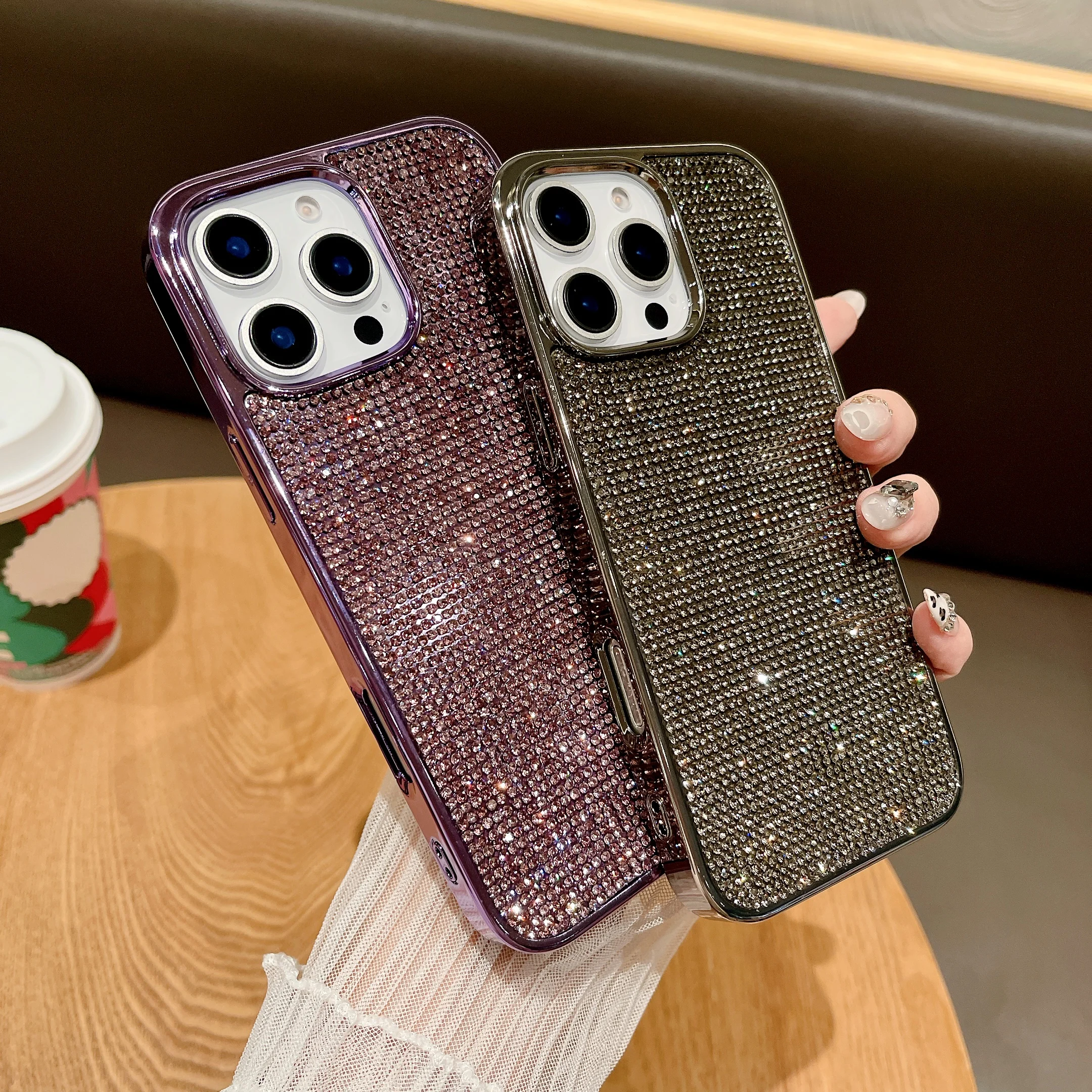 Glittering INS Dazzling Full Covered Zircon Shining Glossy Chic Phone Case for iPhone 16 15 14 11 12 13 Pro Max Plus Back Cover