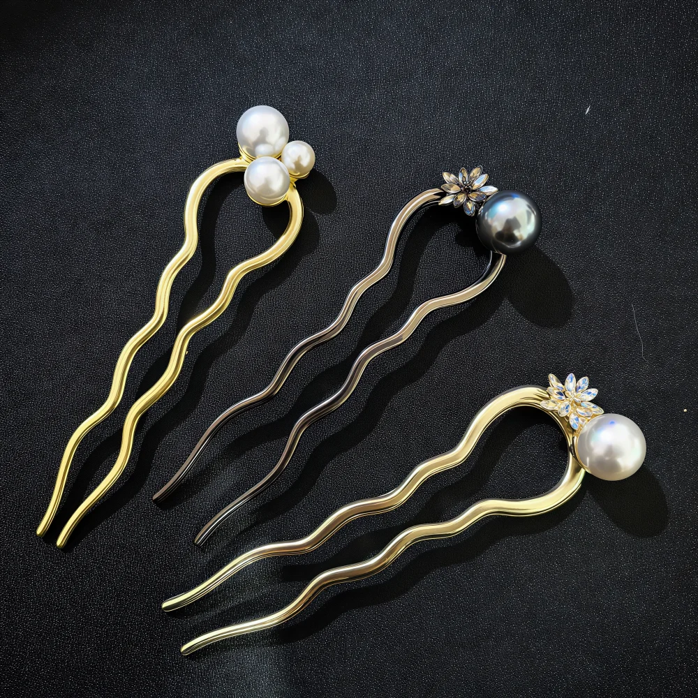 Luxury Metal Hairpins Girls Pearl Elegant U-shape Hair Sticks Pins Hairstyle Girls Hair Forks Accessories Headwear