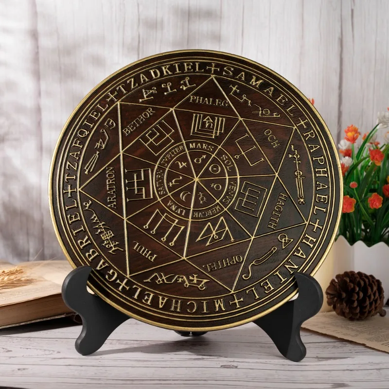 Vintage Seven Archangels Saint Michael Seal Wood Carved Home Living Ornament Hanging Plaque Decor