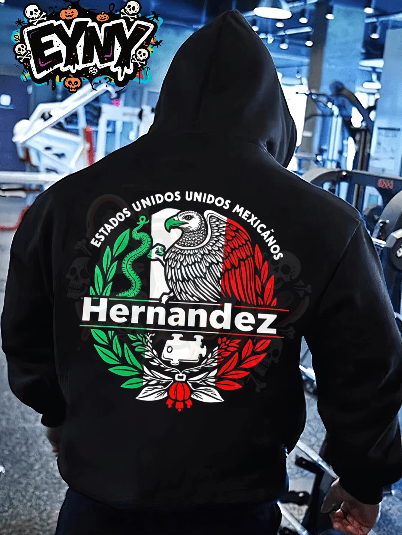 هوديي رجالي بطابع الهالوين، تصميم النسر والعلم المكسيكي، طباعة الاتحاد المكسيكي والهيرنانديز، طراز عتيق، جديد 2025