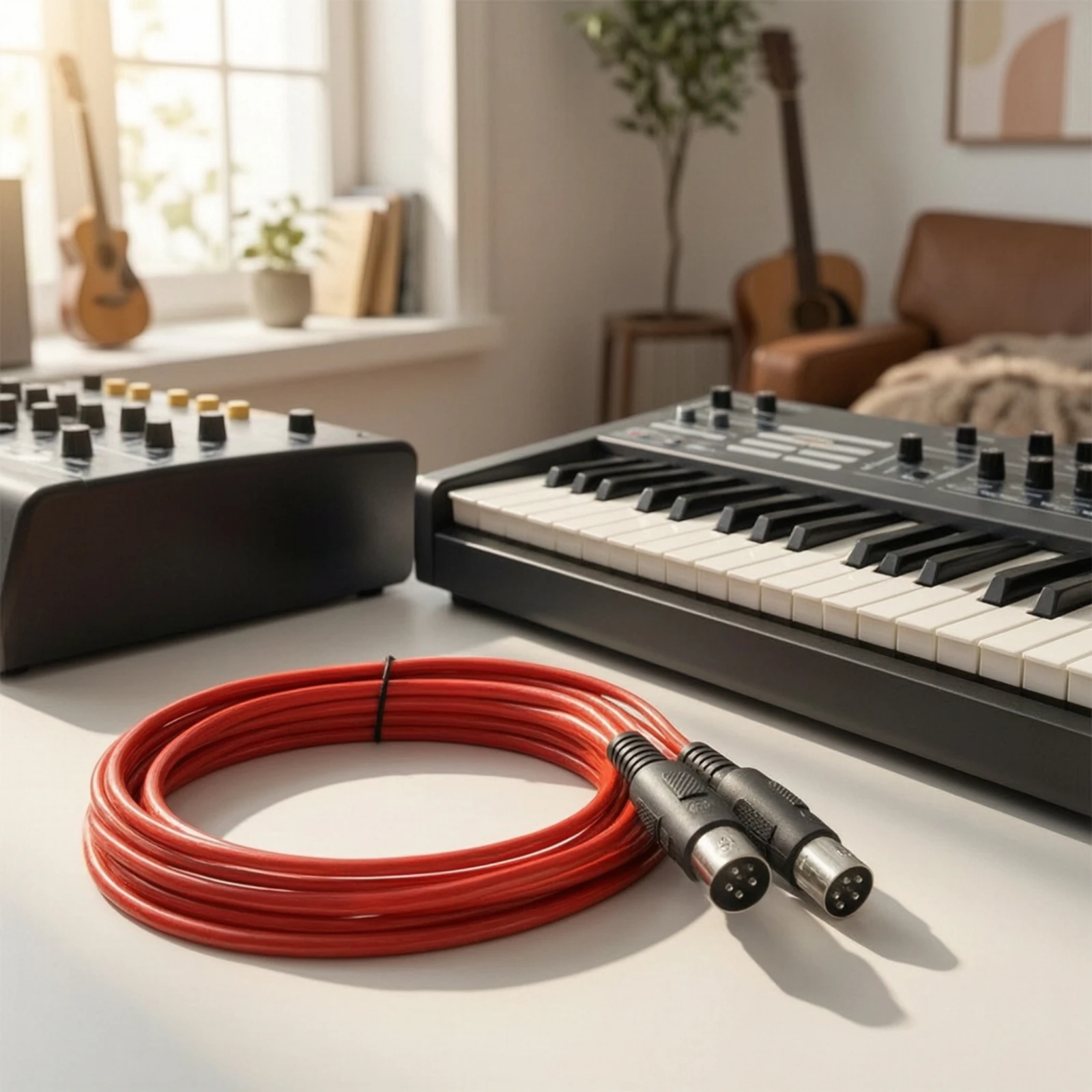 5-Pin MIDI Cable Short 5-Pin DIN MIDI Cable Straight-Through Compact for Keyboardists, Synthesizer, Studio