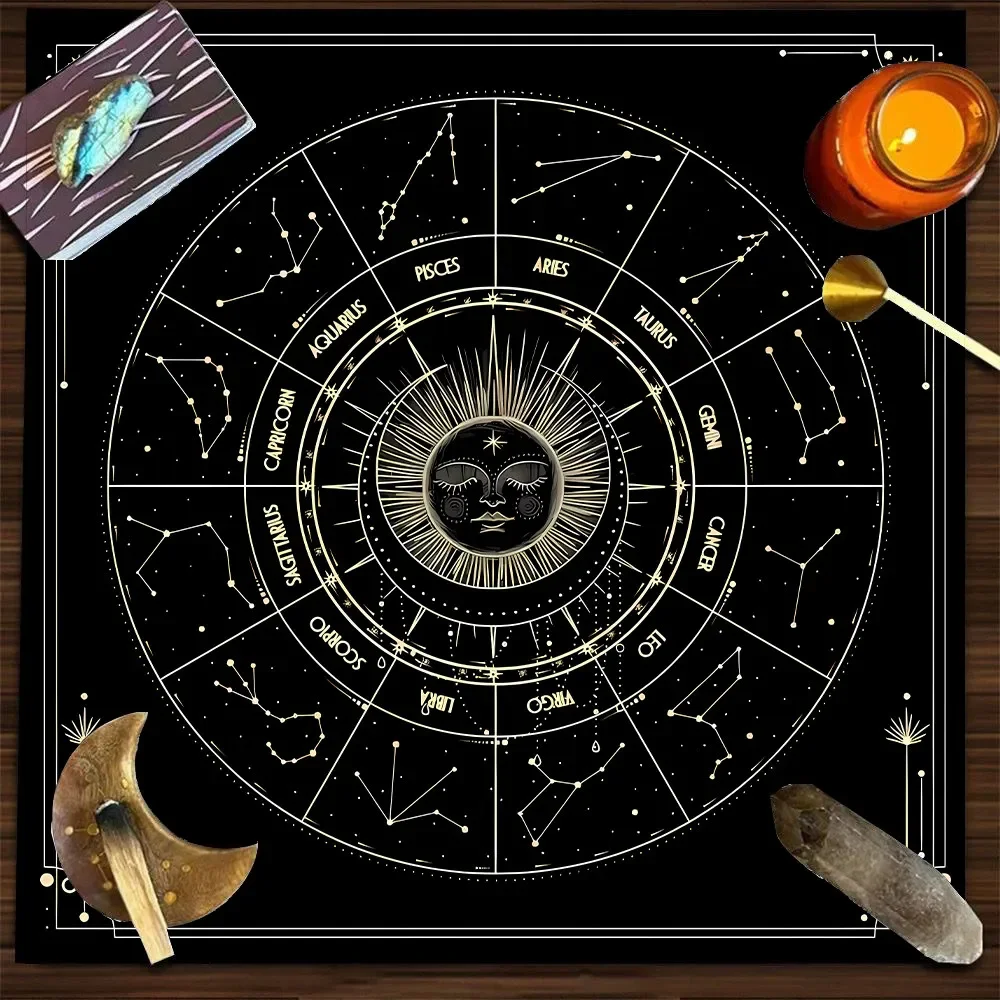 VIKAMA Gold Butterfly Snake Moon Phase Tarot Tablecloth Mystical Occult Altar Cloth Divination Mat Washable Occult Decor