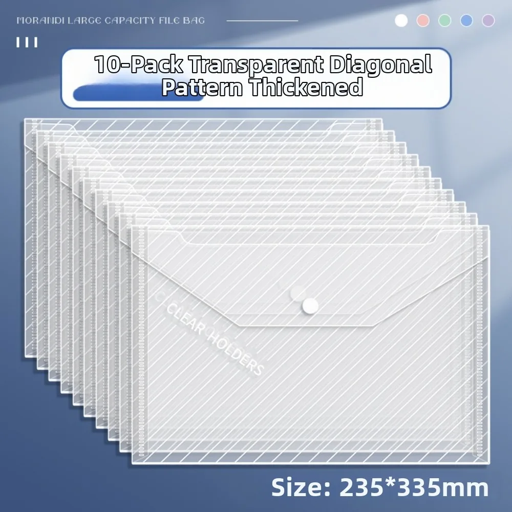 

10 Pcs Clear A4 File Folders Plastic Storage Bag Snap Button Closure File Folders Large Capacity Durable Document Pouch