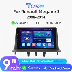 Android 13 Rádio do Carro para Renault Megane 3 2008-2014, Leitor de Vídeo, GPS de Navegação, 4G, WIFI, Carplay, Autoradio, Unidade Principal, Multimídia