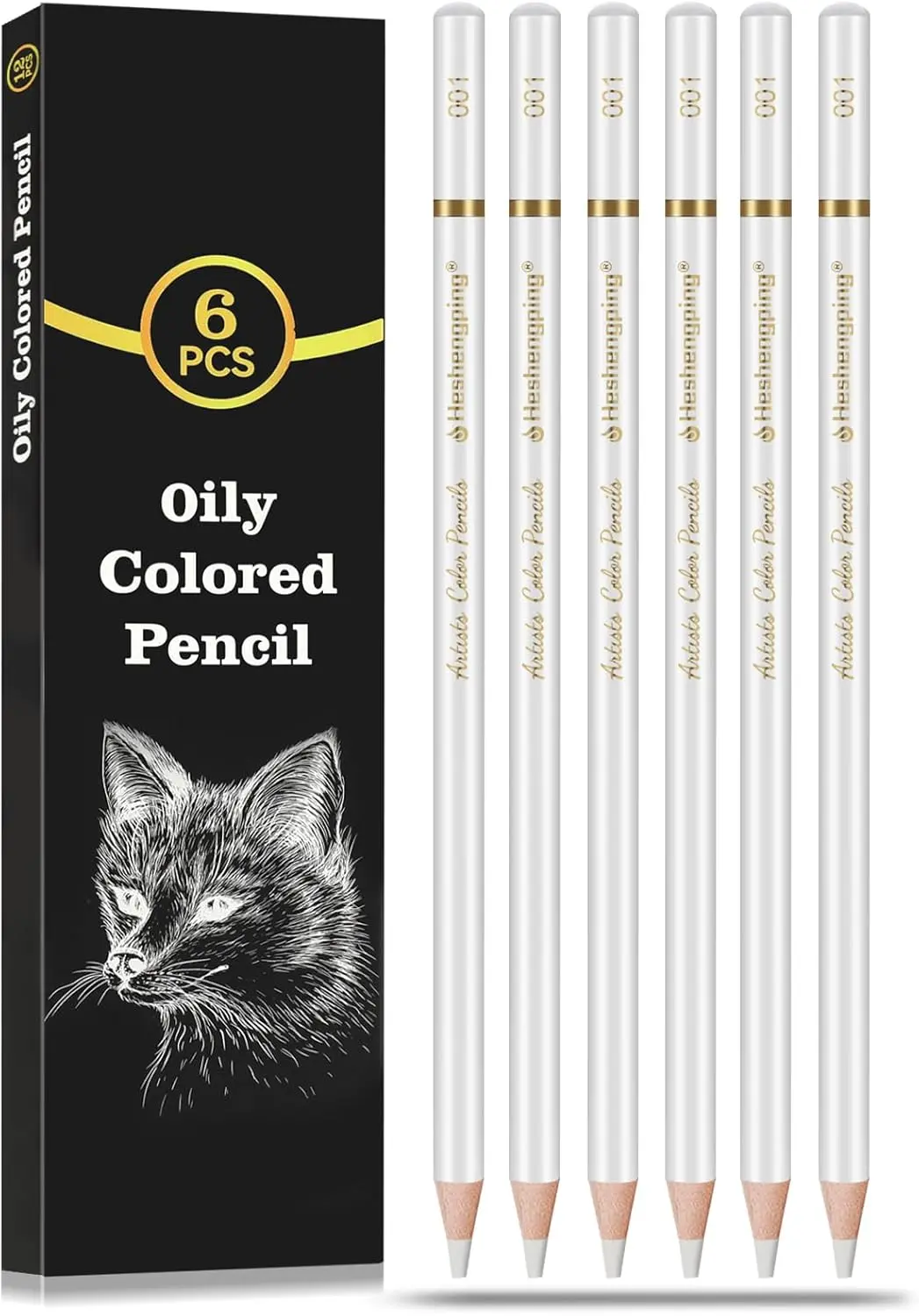 

Professional White Pencils for Sketching, Shading & Blending - 6 Pack for Dark Paper Art