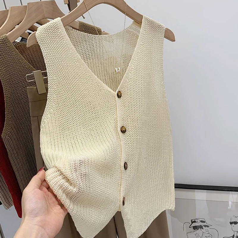 Summer Korean Cotton And Linen Fashion Casual Solid Color Loose V-Neck Vest For Women image 5