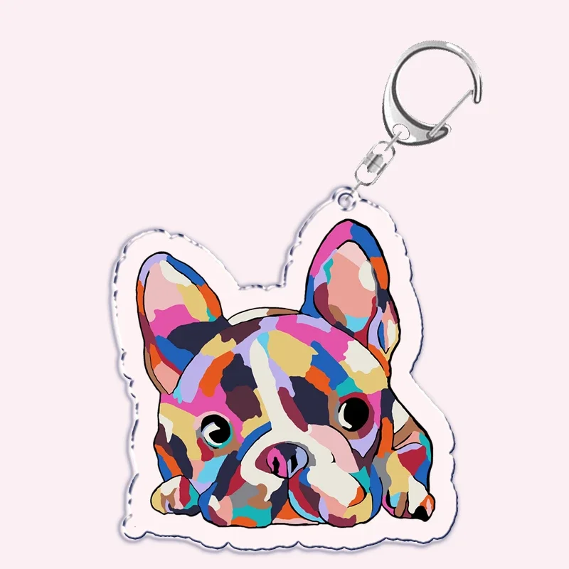 Cute Frenchies Dog Acrylic Keychain for Women Man Accessories Bag Pendant Pug Dog Bulldog Key Chain Ring Keychains Jewelry Gifts