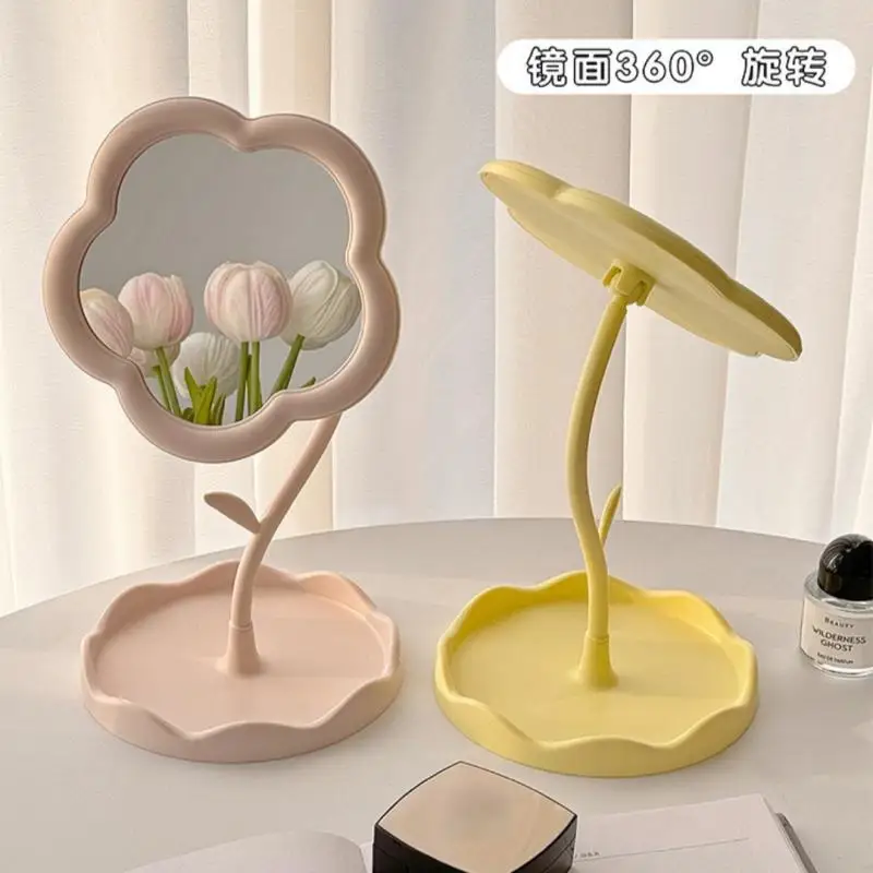 Flower Formed Tabletop Makeup Mirror; One Unit Vanity Mirror with Accessory Tray