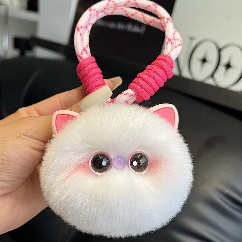 Kawaii Pluizige Pluche Kat Sleutelhanger Voor Vrouwen Meisjes Creatieve Imitatie Rex Konijnenbont Bal Hanger Tas Ornament Cadeau Voor Kat Liefhebbers