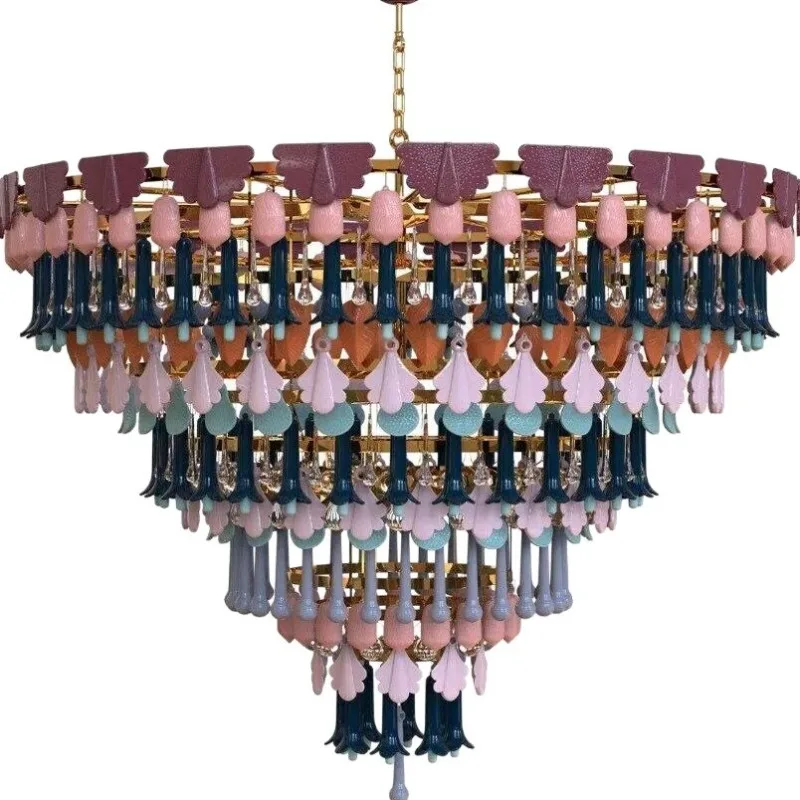 French retro four-season ceramic chandelier, living room personalized color medieval art dining room villa bedroom