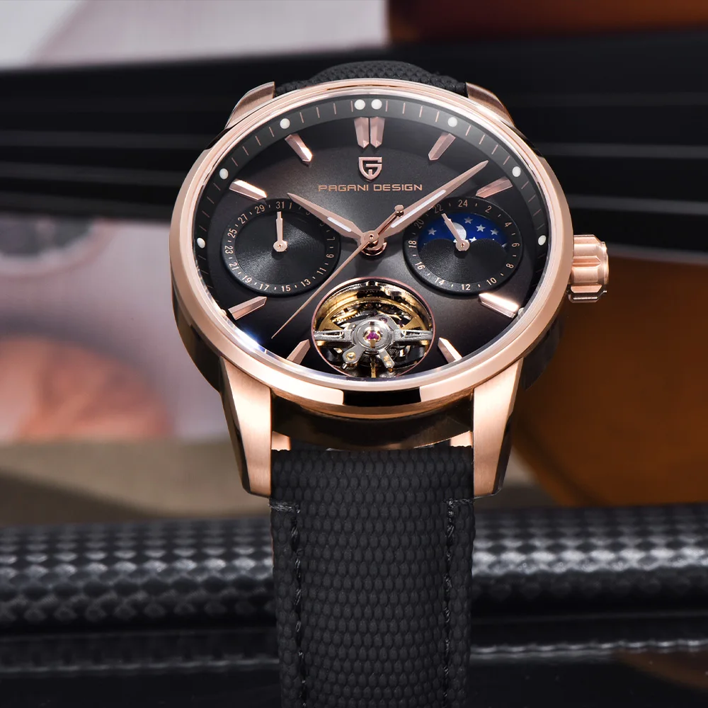 2025 تصميم باجاني جديد 41 مللي متر توربيون ساعات آلية للرجال الأعمال ساعة أوتوماتيكية الفولاذ المقاوم للصدأ 10BAR ساعة مرحلة القمر