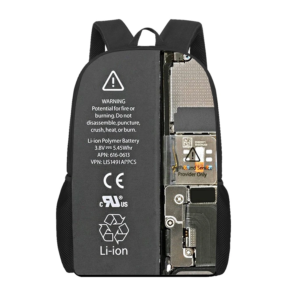 

funny battery Creativity 3D Print School Bag Set for Teenager Girls Primary Kids Backpack Book Bags Children Bookbag Satchel