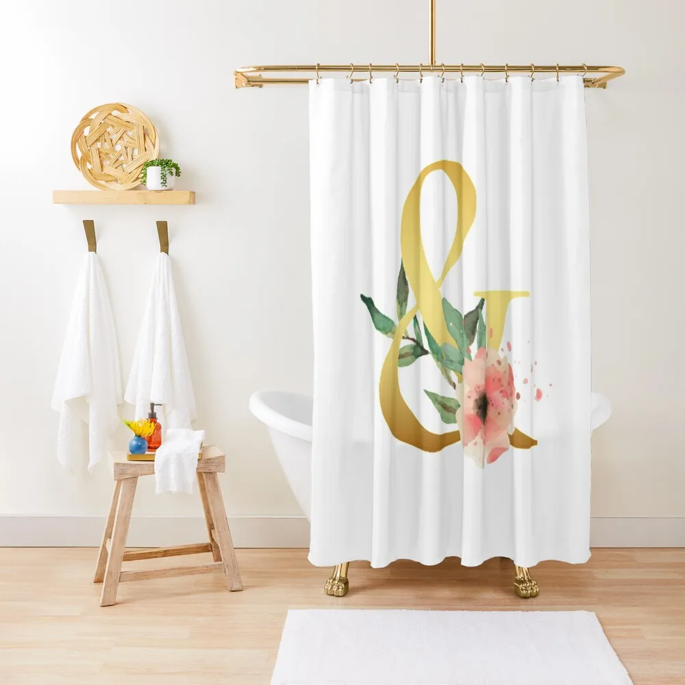 Floral Gold Monogram & Letter Art Ampersand Shower Curtain For The Bathroom Bathroom Shower Curtain