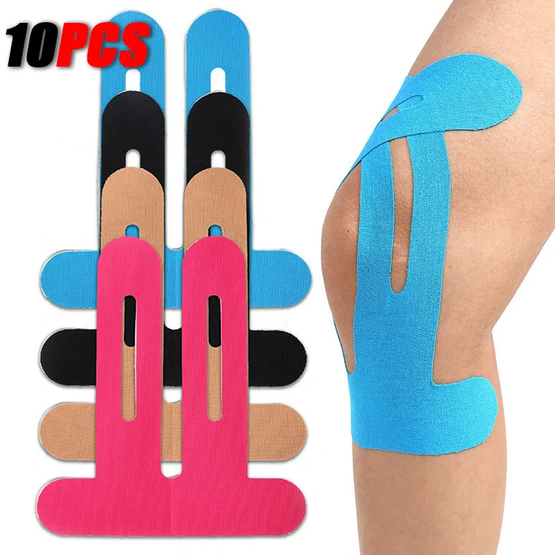 10 Stück Kinesiologie-Klebebänder für Knie, wasserdicht und atmungsaktiv, Sportband, elastisch, verstellbar, Knie-Elastoplast für Laufen, Fitnessstudio, Wandern