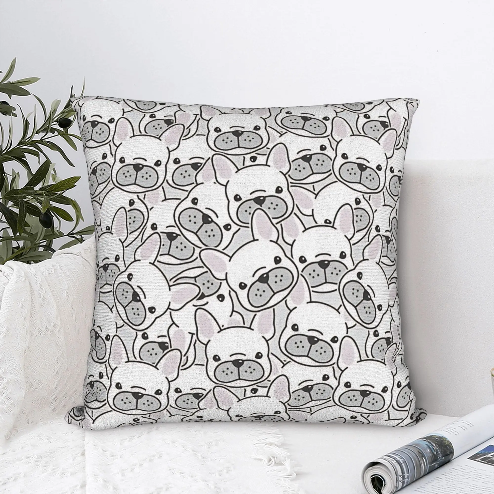 French Bulldog Pack  Throw Pillow Cover Polyester Cushions for Sofa Dogs Pattern Vintage Cushion Covers