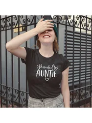 Promoted To Auntie Women's Short Sleeve Tops Tee Summer Funny Casual Short Sleeve T-Shirt New Aunt Tees Aunt To Be Tee Shirt